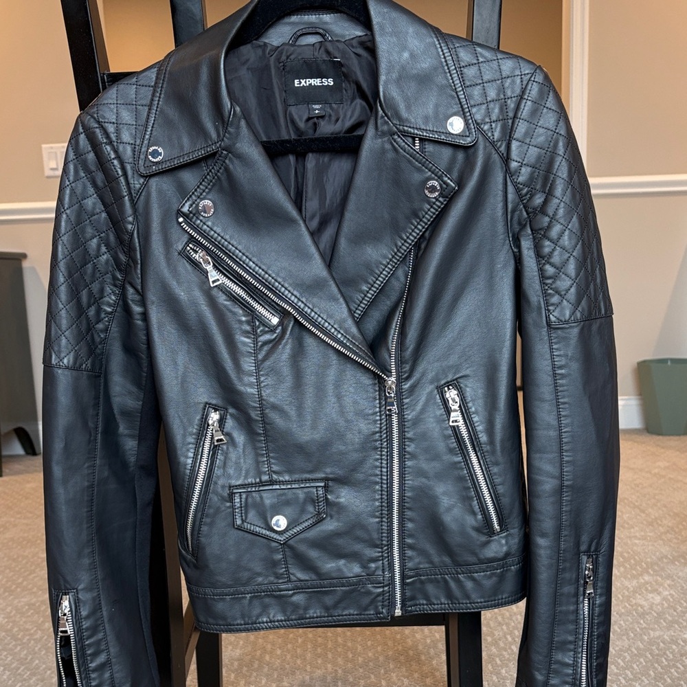 Express Quilted Black Leather Jacket